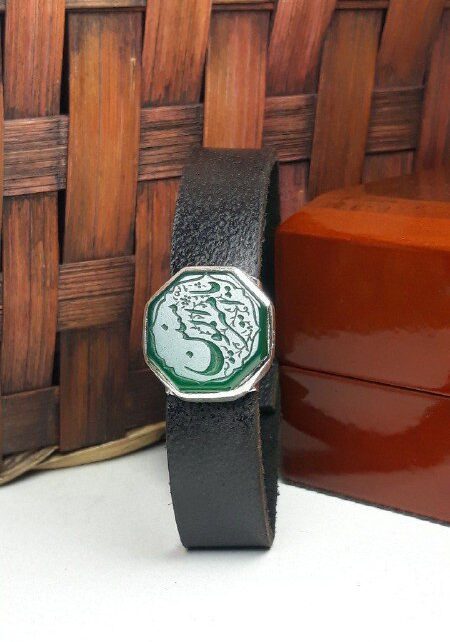 خرید دستبند چرمی عقیق سبز