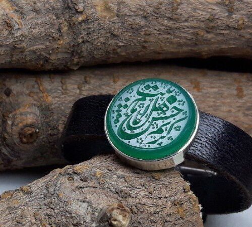 فروش دستبند چرمی مردانه عقیق سبز خطی