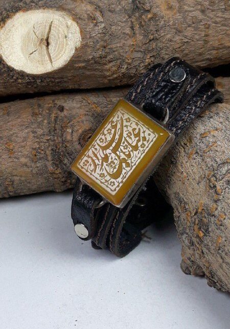 خرید دستبند چرمی مردانه عقیق زرد