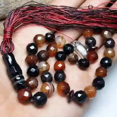 تسبیح 33 دانه عقیق سلیمان تراش الماسی کد 475