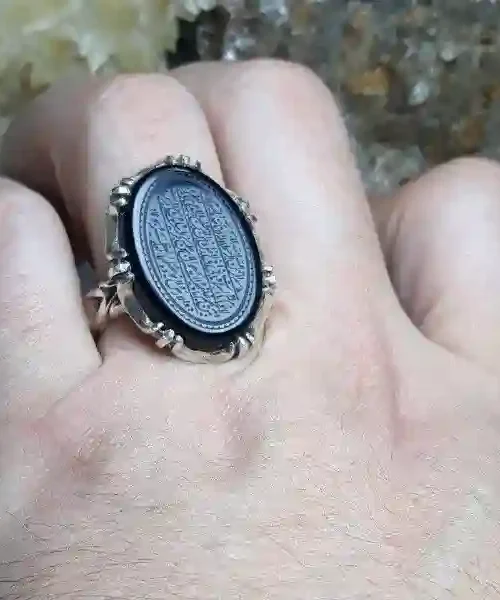 انگشتر مردانه عقیق مشکی خطی کد 678