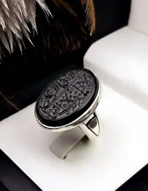انگشتر مردانه عقیق مشکی خطی کد 2137