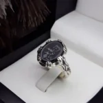 انگشتر مردانه عقیق مشکی خطی کد 2153