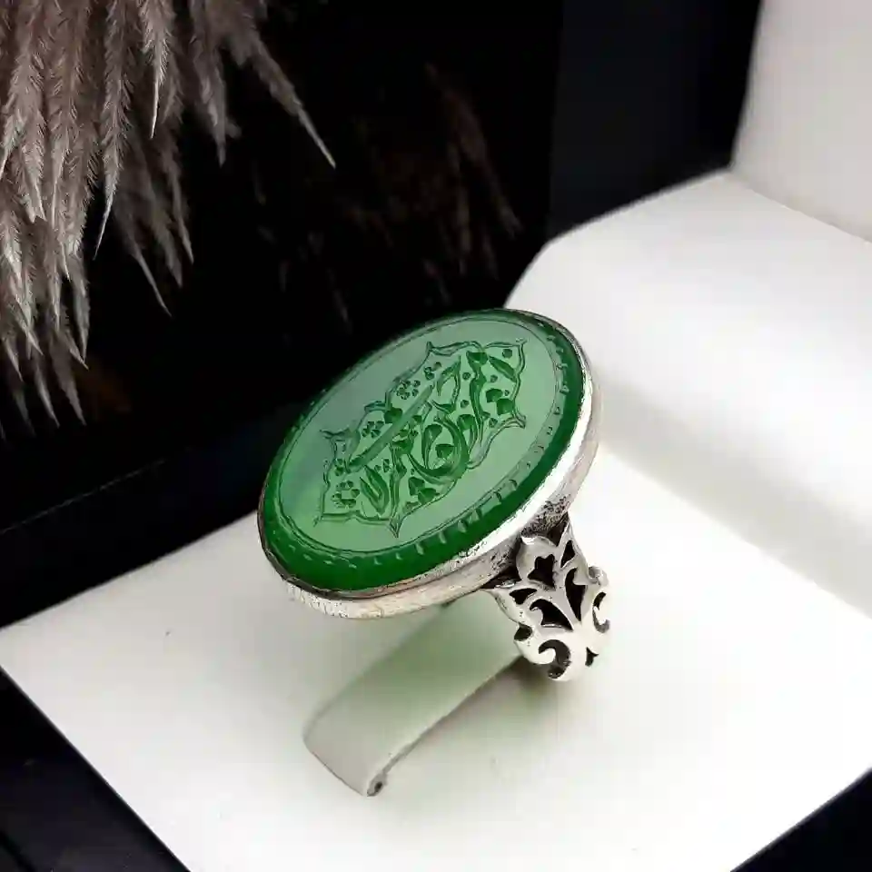ring_45 انگشتر مردانه عقیق سبز خطی کد 2045