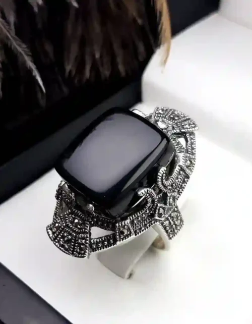 انگشتر زنانه عقیق مشکی کد 2150
