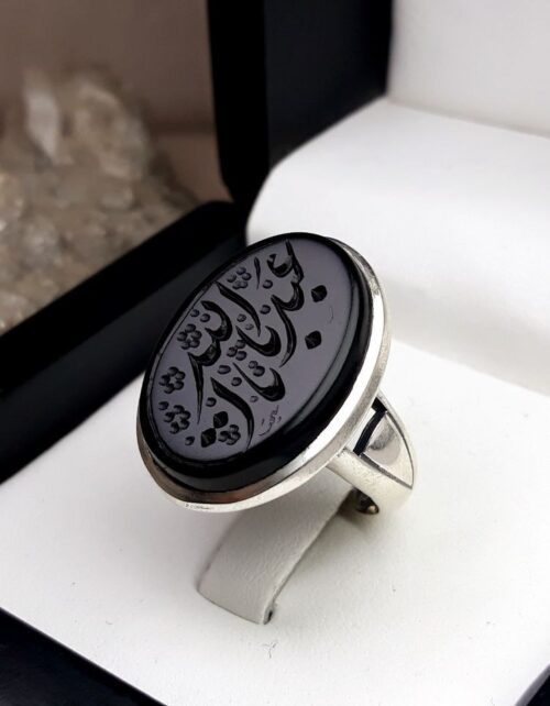 انگشتر مردانه عقیق مشکی خطی
