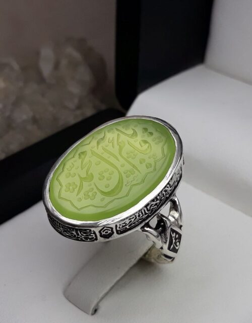 انگشتر مردانه عقیق سبز خطی