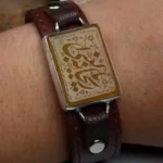 دستبند چرمی عقیق زرد خطی، کد 2598