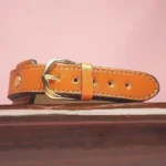 دستبند چرمی عقیق زرد خطی کد 2596