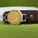 دستبند چرم عقیق زرد با حرز امام جواد علیه السلام روی پوست آهو کد65