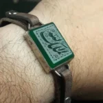 دستبند چرمی عقیق سبز خطی کد 3759