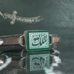 دستبند چرمی عقیق سبز خطی کد 3759 - تصویر 2