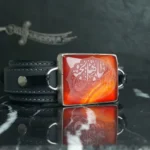 دستبند چرمی عقیق سرخ خطی کد 3761 - تصویر 2