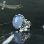 انگشتر عقیق یمنی کبود کد 3724 - تصویر 2