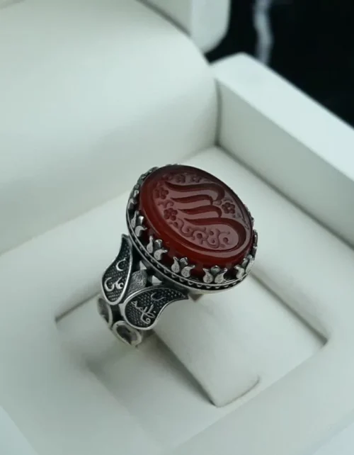 انگشتر عقیق کبدی خراسانی خطی کد 3725