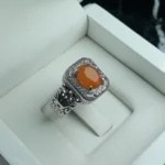 انگشتر عقیق یمنی پرتقالی الماس‌تراش کد 3731 - تصویر 4