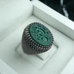 انگشتر عقیق سبز خطی کد 3732