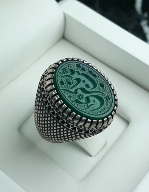 انگشتر عقیق سبز خطی کد 3732