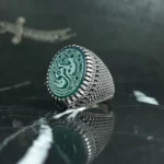 انگشتر عقیق سبز خطی کد 3732 - تصویر 3