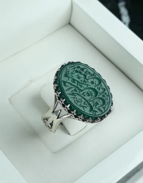انگشتر عقیق سبز خطی کد 3740